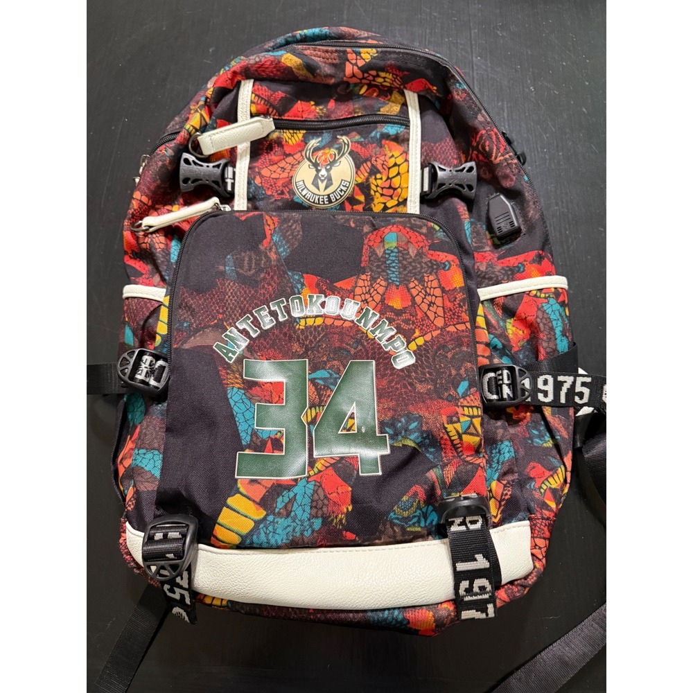 Milwaukee Bucks Giannis Antetokounmpo 34 Backpack Multi Color Graphic NBA Bag